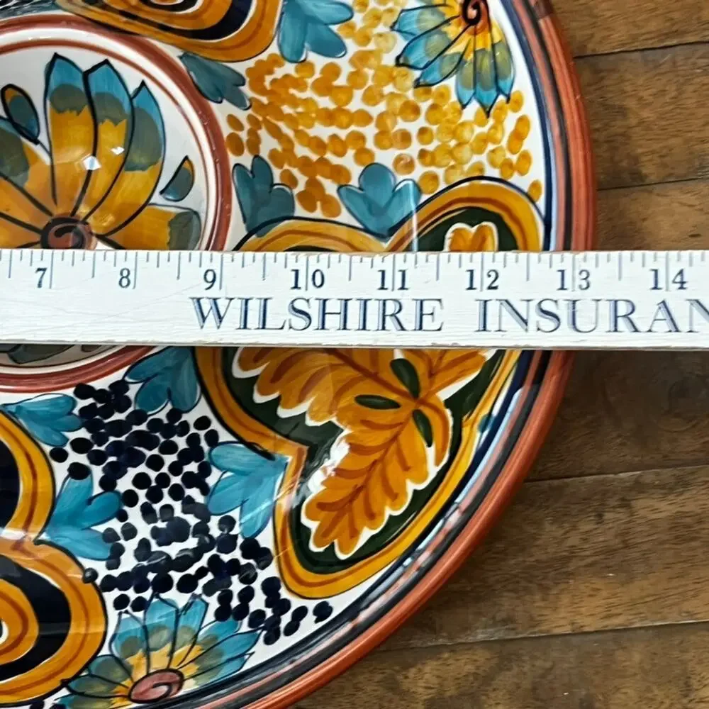 World Bazaar Inc Chip & Dip Plate Serving Dish Ceramic Large 13”